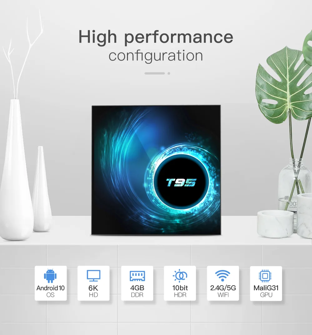 T95 6K 스마트 TV 박스 안드로이드 10.0 4GB 128GB Allwinner H616 쿼드 코어 5G 듀얼 WIFI HDR H.265 BT4.1 6K 미디어 플레이어 셋톱 박스