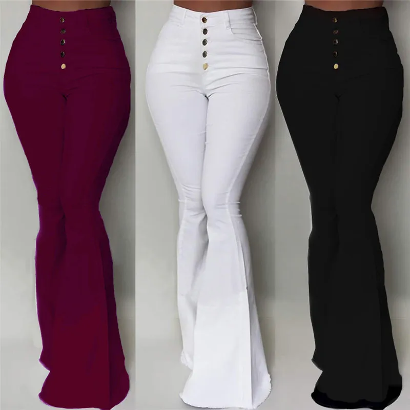 GAOKE, pantalones acampanados blancos, pantalones acampanados de cintura alta con botones para mujer, pantalones nuevos, ropa de trabajo elegante e informal ajustada, pantalón para mujer