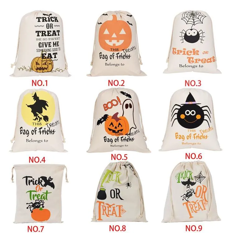 Sac à bonbons d'halloween, sac cadeau pour friandises ou astuces, sacs en toile imprimés de citrouille, sac à cordon pour fête de noël et Festival