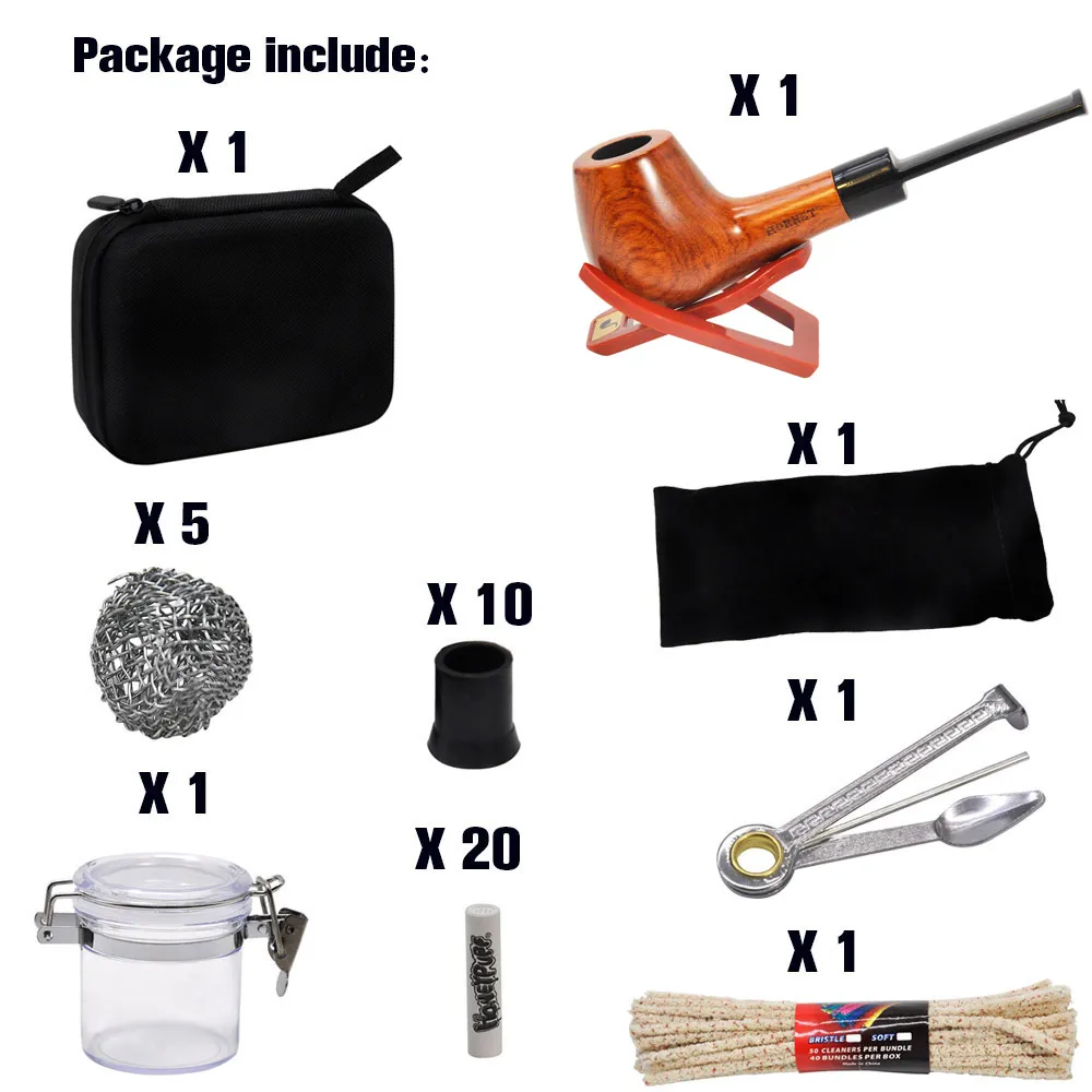 RICH DOG Tobacco Bag Set Wood Tobacco Pipe + Smoking Pipes Cleaning Tools +  Carbon Pipe Filters + Glass Stash Jar For Herb From Zamstocklot, $14.75