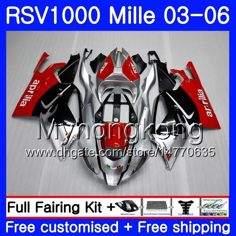 Kropp för Aprilia RSV 1000R 1000 RV60 Mille RSV1000 R RR 03 04 05 06 316HM.0 RSV1000RR RSV1000R 2003 2004 2005 2006 Fairings Hot Red Silvery