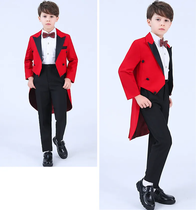 Handsome Double-Breasted Peak Lapel Kid Complete Designer Handsome Boy Wedding Suit Boys Attire Custom-made (Jacket+Pants+Tie) A58