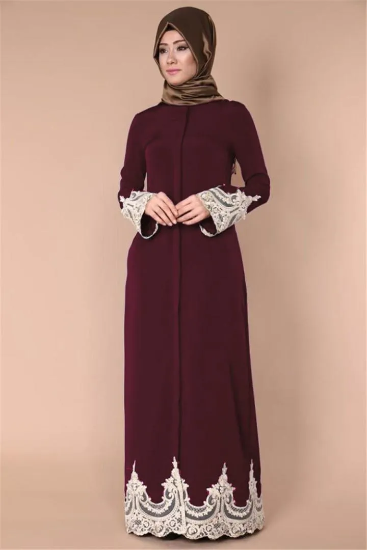 2019 Moyen Orient Mode Musulman Turc Decontracte Femmes Dubai Abaya Dentelle Evider Robe A Manches Longues Caftan Maxi Robes Vetements Du 34 66 DHgate
