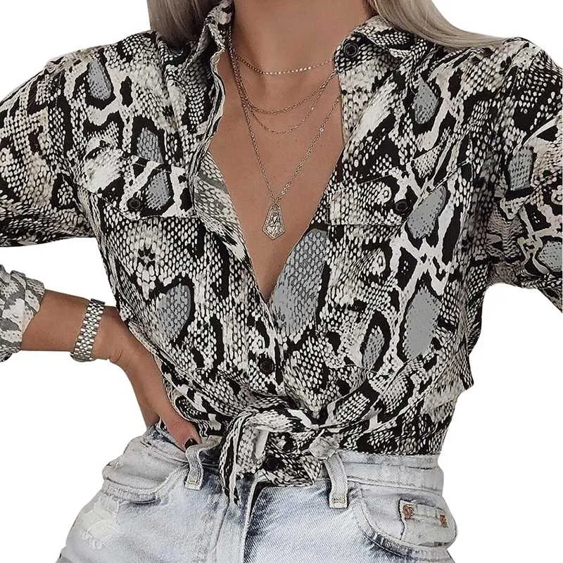 Blusas De Mujer Camisas Casual Mujeres Serpiente Impresi n De Gasa
