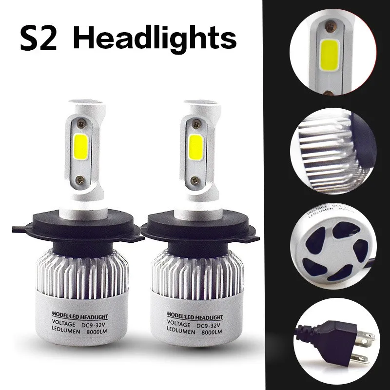 2 sztuki S2 Oryginalny LED Reflektor H4 Reflektor H4 H11 Lampa przeciwmgielna H8 Light H1 H3 H7 H1 9005 HB3 9006 HB4 9012 H27 9004 9007 H13 9008 COB Chip