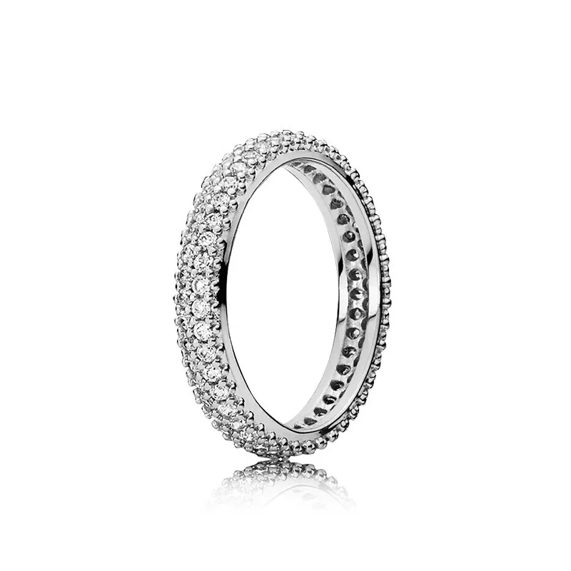 Eleganter Pave Band Ring CZ Diamond Hochzeit Schmuck für Pandora Luxusdesigner 925 Sterling Silber Ring -Sets mit Original -Logo -Box