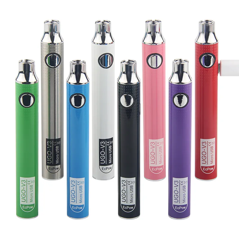 Batterie de stylo UGO V3 510 fil 650mAh 900mAh Evod USB Pass-Through préchauffage tension variable vaporisateur EcPow