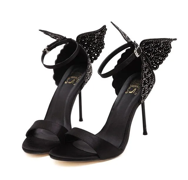 Sophia Webster Evangeline Angel-wing High Heel Sandal New Butterfly Rhinestone Studded Leather Sandals With Fine Heel Sandals SIZE 35-40