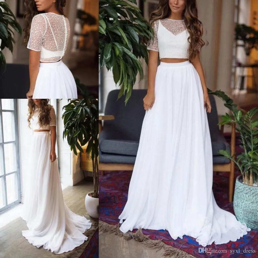 2019 cheap simple wedding dresses two pieces plus size bohemian sequined bridal gown a line spring lace wedding dresses for brides