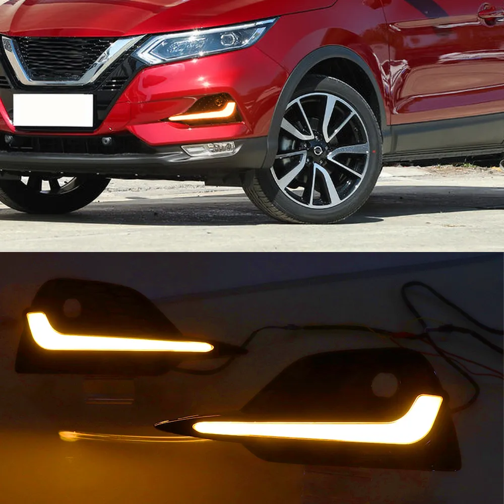 1 セット LED デイタイムランニングライトダイナミックターンイエロー信号車 DRL 12V LED フォグランプ日産キャシュカイ 2019 2020 2021 2022