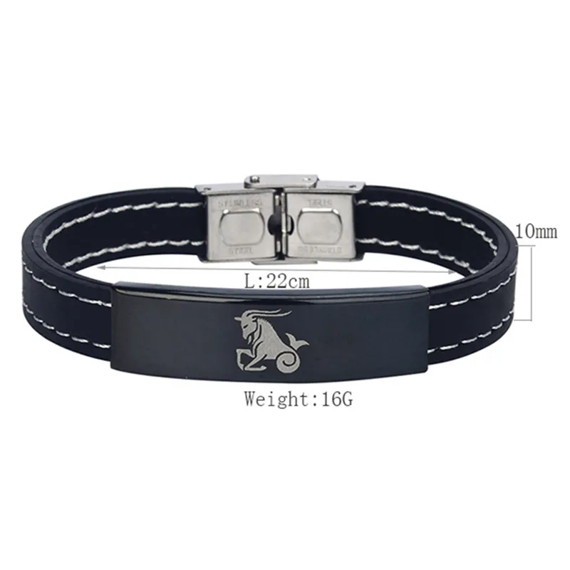 2018 New 12 Zodiac Signs Silicone Bracelet for Men Women Stainless Steel Clasps Virgo Libra Scorpio Mens Bracelets Wristband6175588