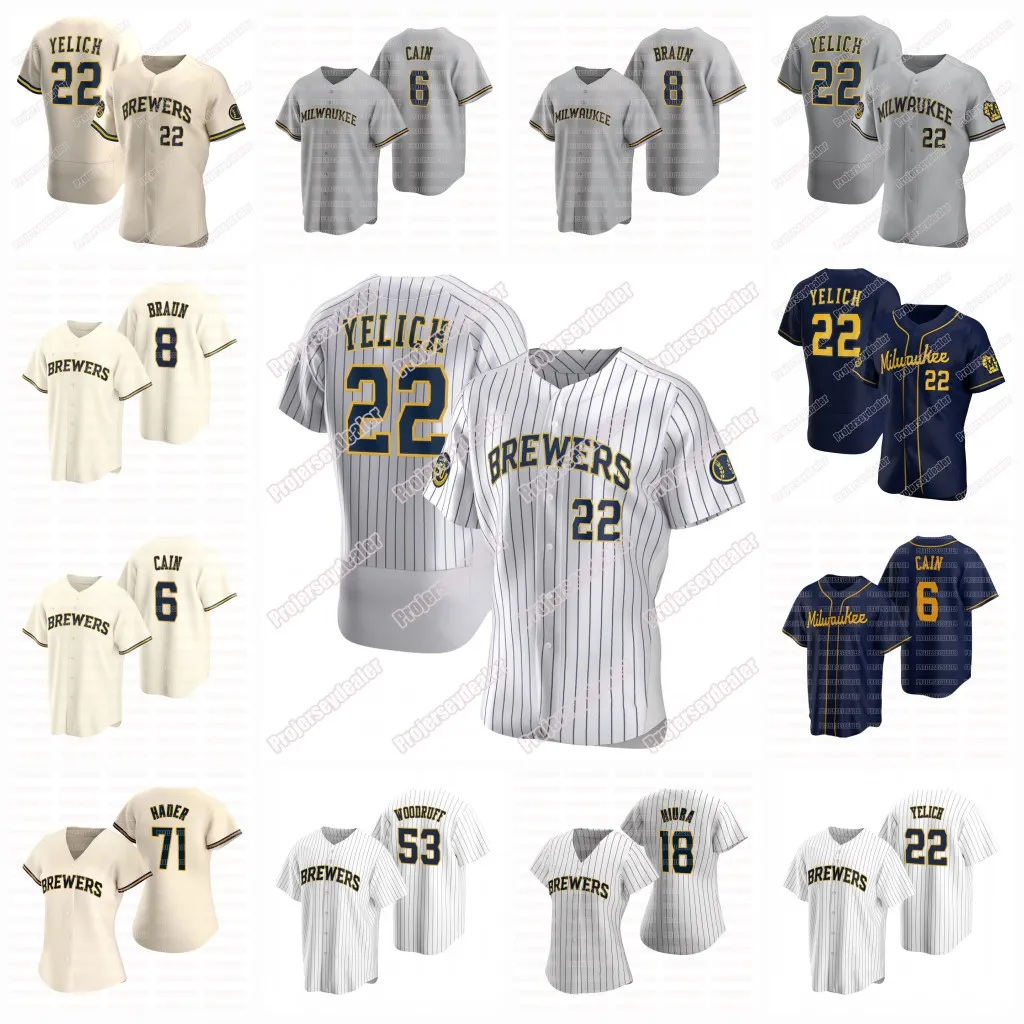 22 Christian Yelich Milwaukee 2020 50. Josh Hader Woodruff Lorenzo Cain Ryan Braun Brent Suter Orlando Arcia Keston Hiura Custom Jersey