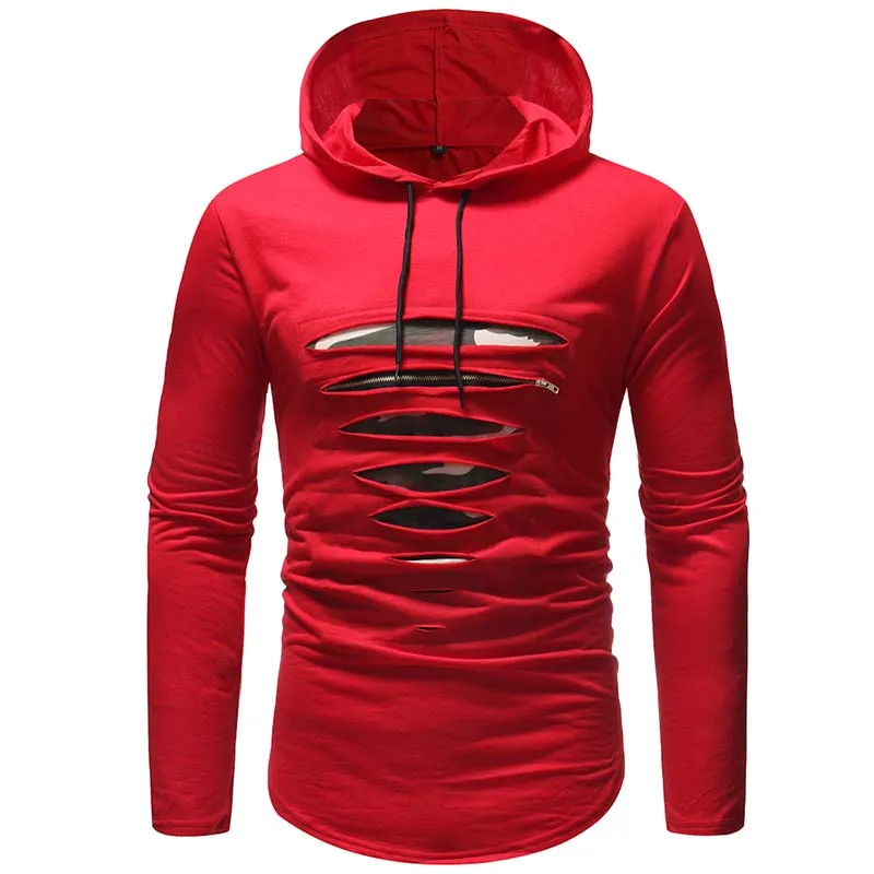 2019 designer pierced zipper panel hoodies men t shirt men Longline curved hem casual slim t-shirt streetwear tops Tees WGWY200