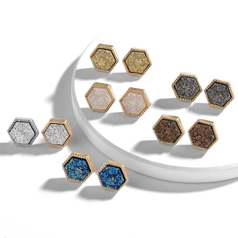 Harts legering geometrisk diamant kristall natursten kvinnlig örhängen smycken damer rostfritt stål geometriska cubic zirconia örhängen (12st 6pairs)