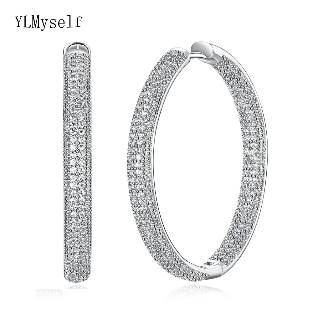 أعلى جودة 4 سم قطر كبير أقراط أبيض المجوهرات الكلاسيكية المجوهرات السريعة نساء دائرة كبيرة الحلق T190625309U