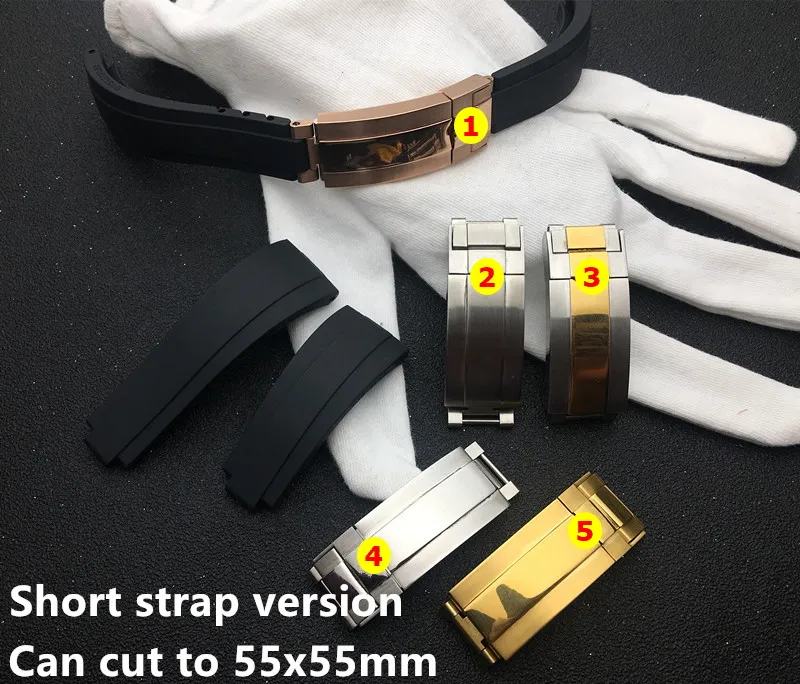 Svart kortaste 20mm silikongummi klockarmband för rollrem GMT OYSTERFLEX Armband gratis verktyg