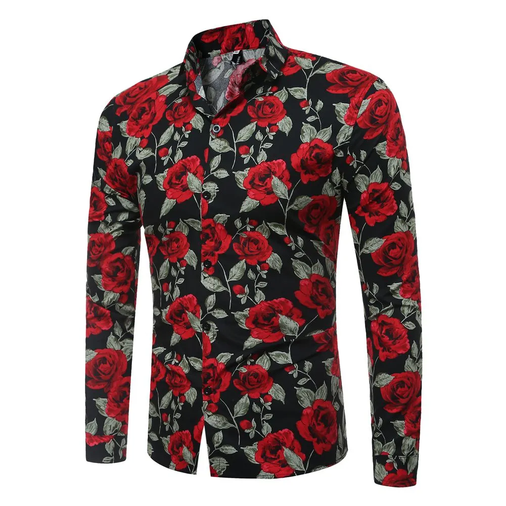 Spring Floral Printed Shirt for Men New Fashion Long Sleeve Flower Mens Shirts Male Slim Fit Casual Men Shirt