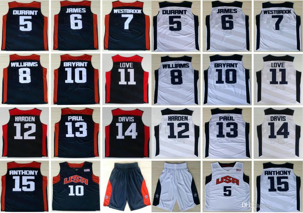 USA 2012 Team Eastbay Basketball Uniforms Featuring Kevin Durant, LeBran James, Harden, Paul