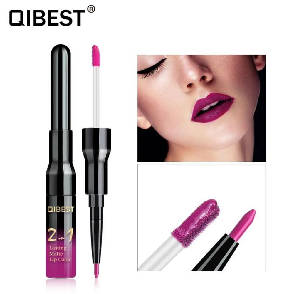 QiBest 2 In1 Lip Gloss LipLiner Pen Matte Red Lip Tint Plumper Tattoo Matte Lipstick Liquid Lip Gloss Set Maquillage 20 Couleurs