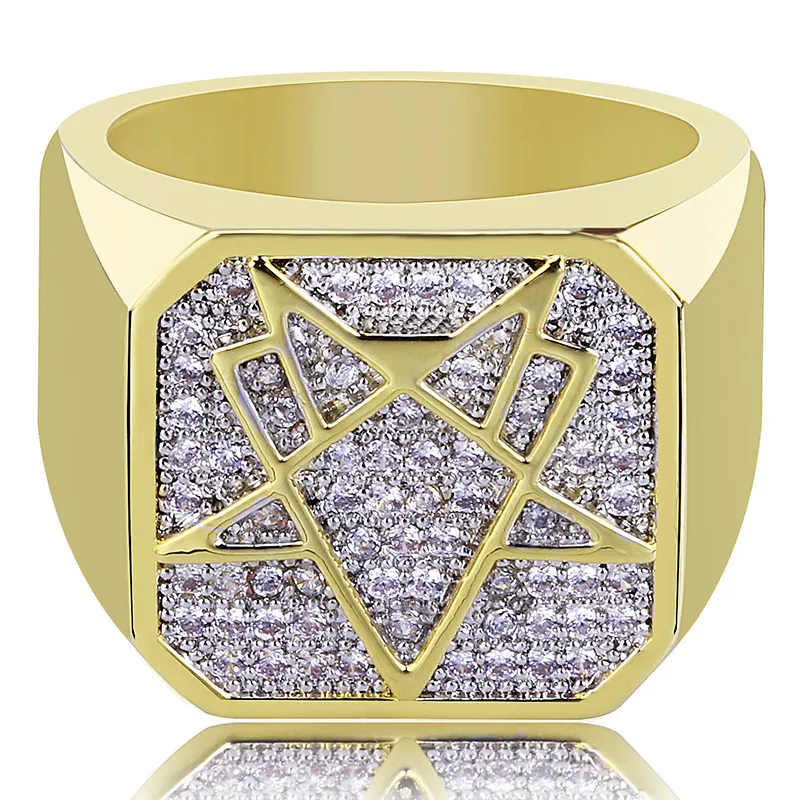 Hiphip Full Diamond Rings For Mens Top Quality Fashaion Accessori Hip Hop Gemme di cristallo Anello in oro all'ingrosso