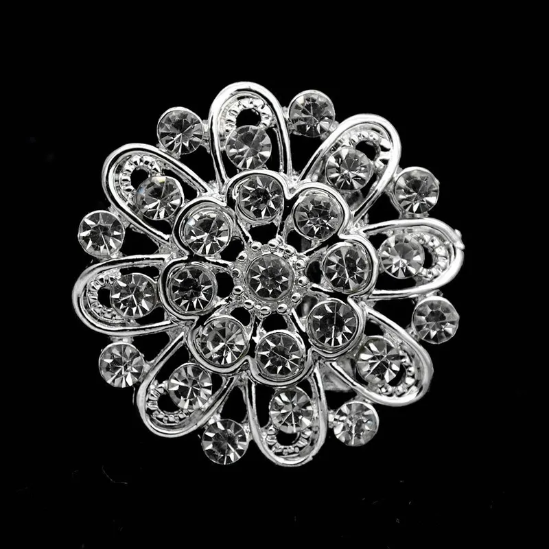 Broche de fiesta de boda con flor de sol pequeña en tono plateado brillante de 1,2 pulgadas con cristales de diamantes de imitación