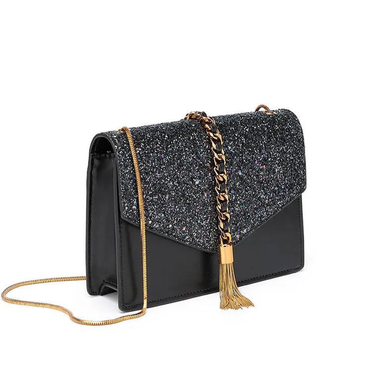 Püskül zincir tek bayan omuz çantası Bayan çanta marka tasarımcısı mini debriyaj çanta shining glitter kadınlar için ışıltı lüks çantalar