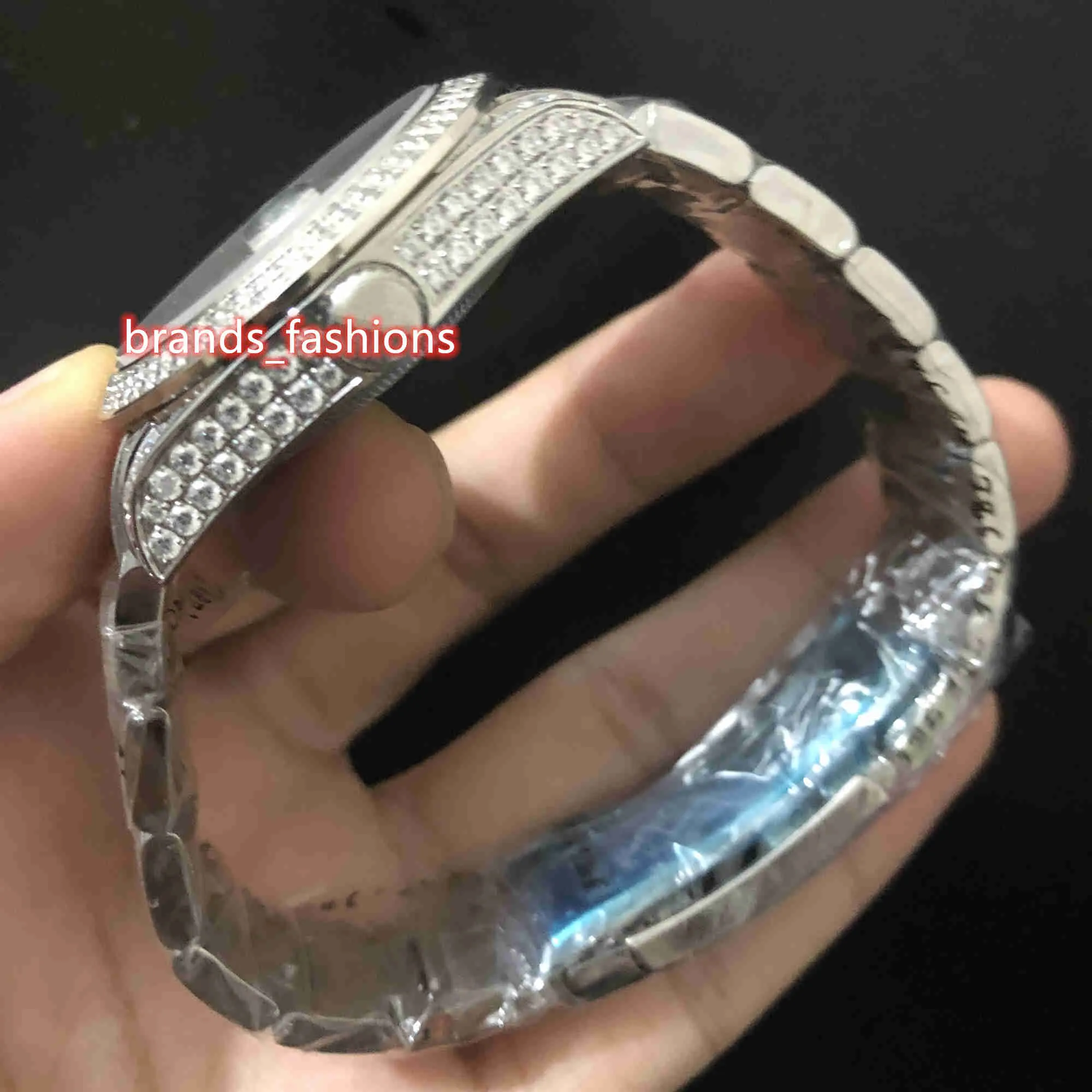 MoissanItenew Men's Ice Diamond armbandsur Arabisk digital skala titta på silver rostfritt stål fodral diamantband automatiska mekaniska klockor2023
