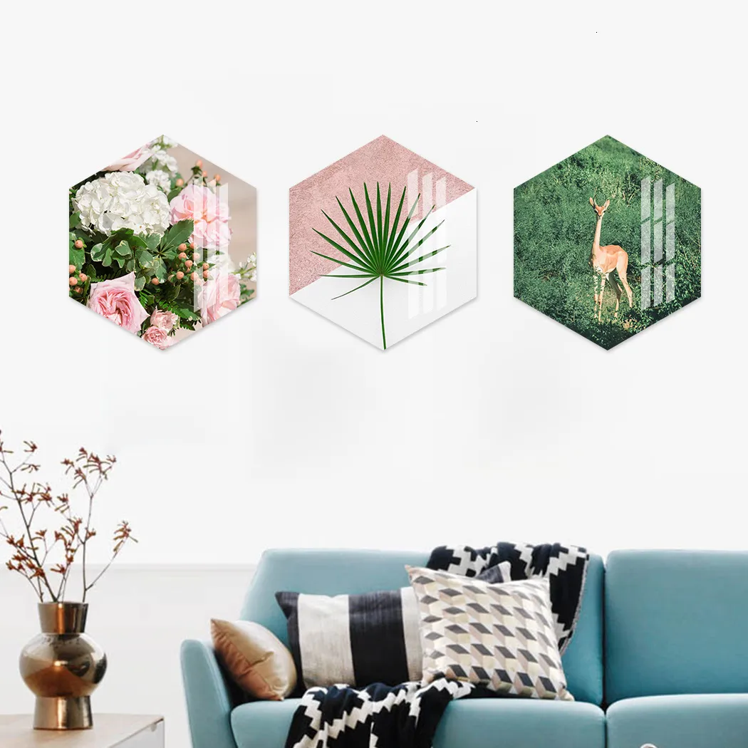 Peintures de chambre, petites plantes vertes claires et fraîches, fleurs et plantes hexagonales, salon chambre à coucher, porcelaine de cristal collante