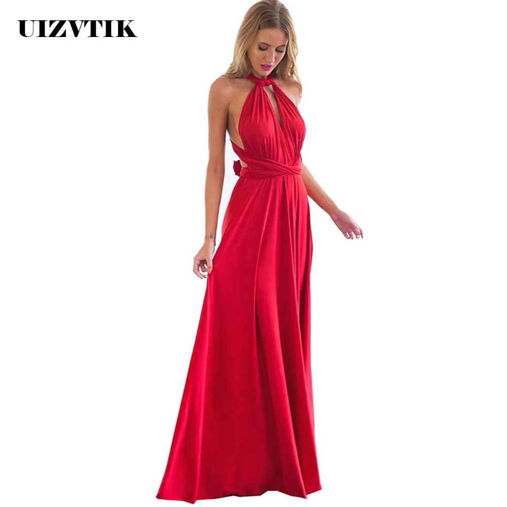 Bandaj Yaz Elbise Kadınlar Casual Slim Boho Plaj Maxi Elbiseler Kadın Seksi Zarif V Boyun Backless Düğün Uzun Parti Elbise J190601