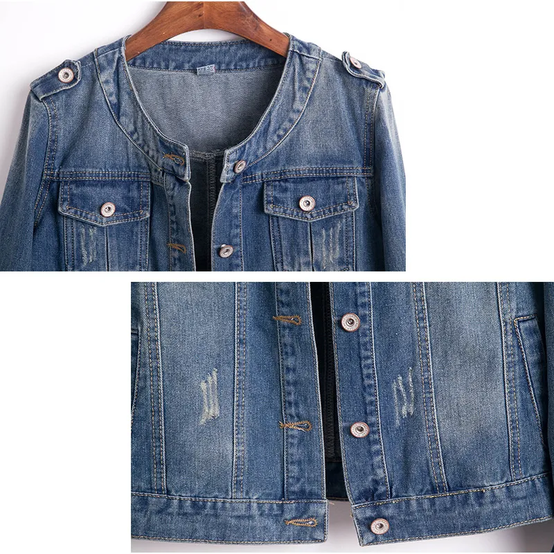 Sweet Light Blue Round Collar Jeans Jacket For Women Plus Size 4XL 5XL Short Denim Jacket With Long Sleeves Jaqueta Casual Denim Coat From Yuedanya 24.36 DHgate.Com