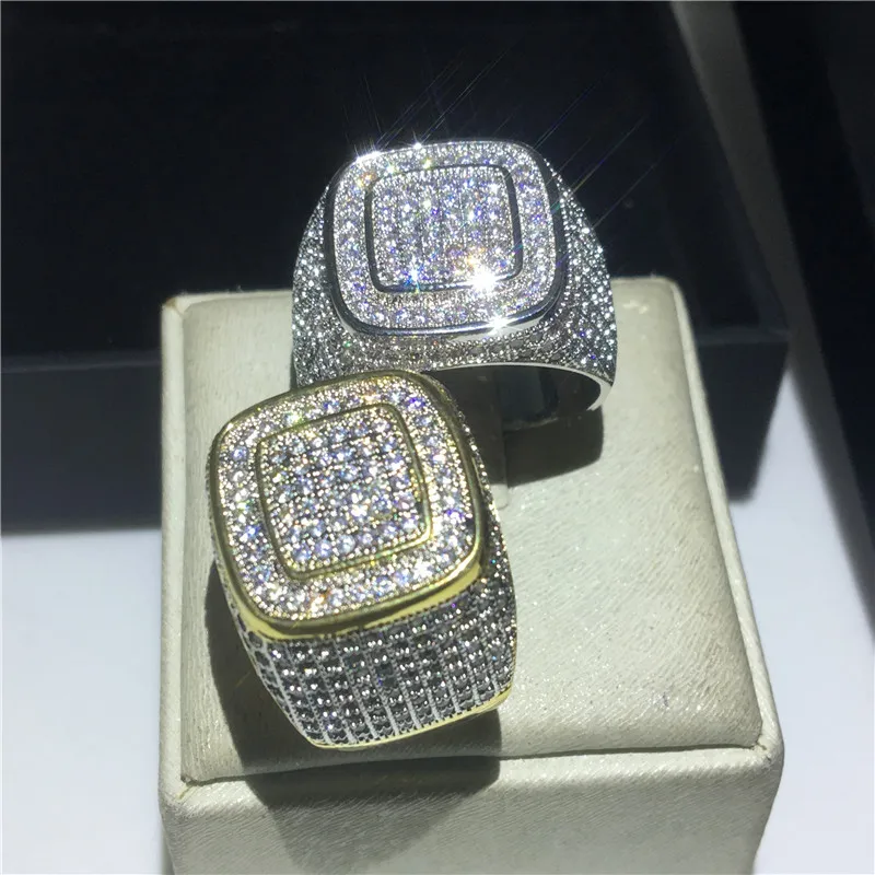 Bague Hiphop Homme Faite à la main en argent Sterling 925 Pave 5A Cz Pierre Déclaration bagues de mariage pour Hommes Mode Rock Party Bijoux