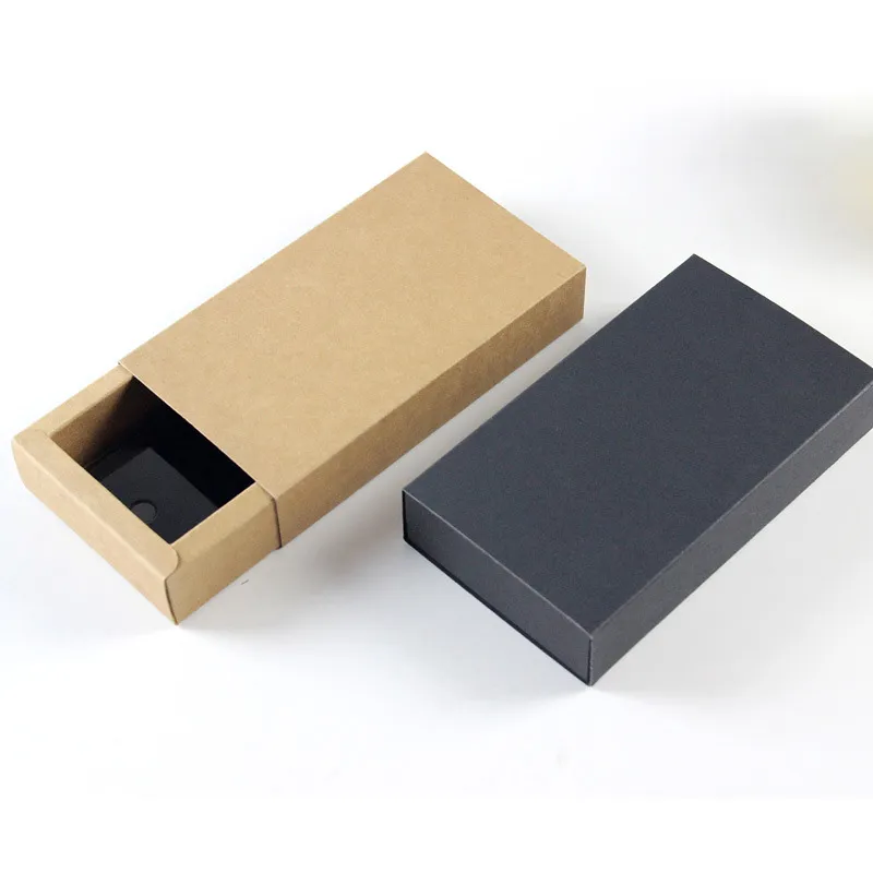 Black Brown Drawer Shaped Gift Boxes Kraft Paper Cardboard Packaging Box for Bow Tie Accessories