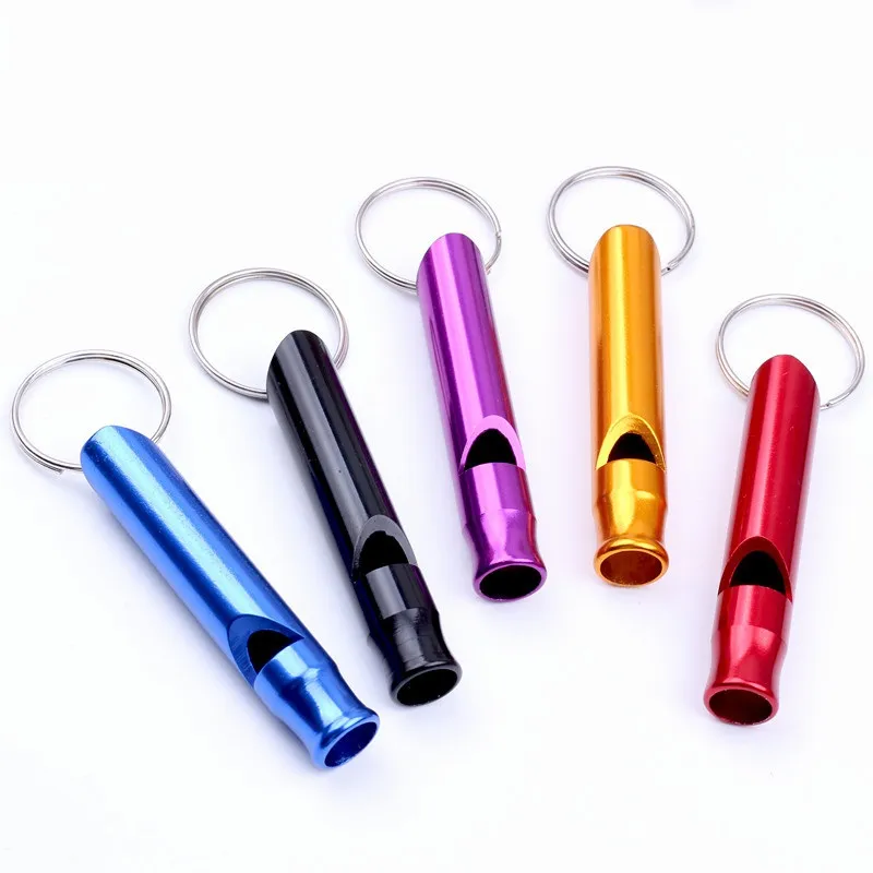 Mini Aluminium Alloy Whistle Key Ring Keychain för utomhus Emergency Survival Safety Sport Camping Jakt DLH294