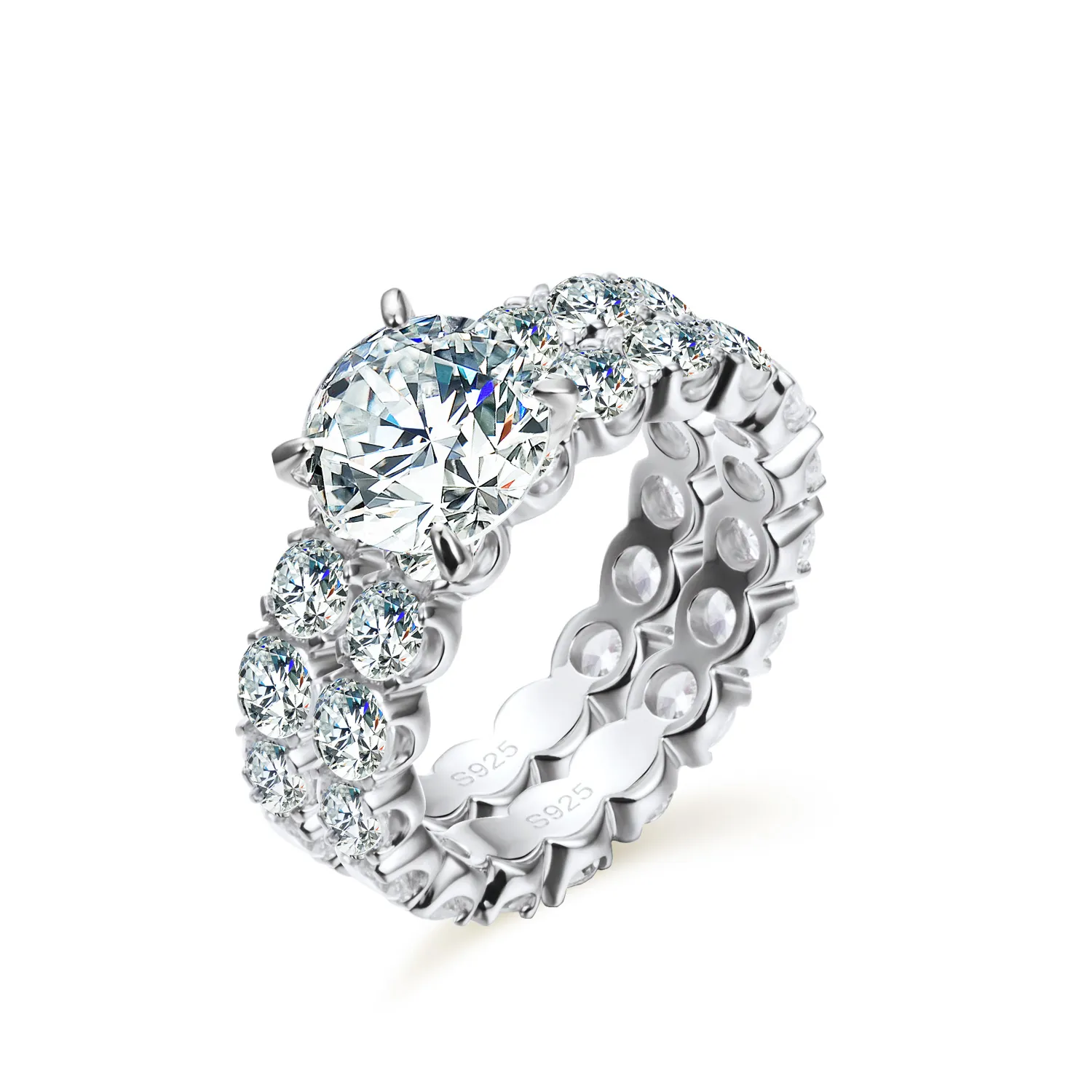 Moda- casamento de prata anel para amantes cor prata cristal CZ anéis casal Conjunto completo Zirconia Mulheres acoplamento do casamento Anéis Fine Jewelry