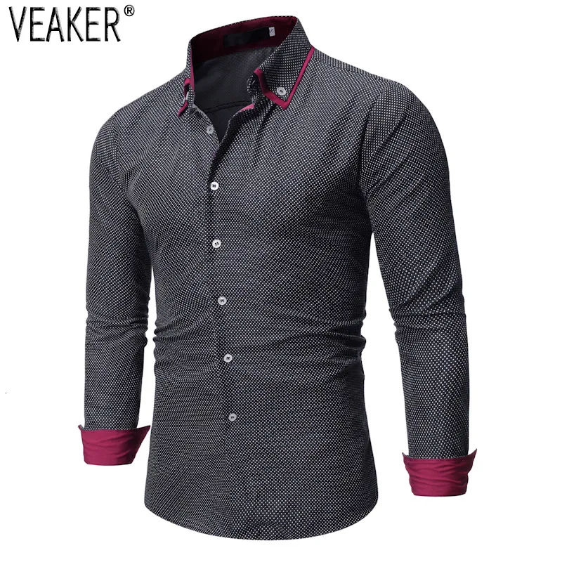 2019 Jesień Nowe męskie Dorywczo Koszule Z Długim Rękawem Mężczyzna Slim Fit Black Blue Polka Dot Patchwork Koszula Mężczyźni Business Shirt Topy S-2XL