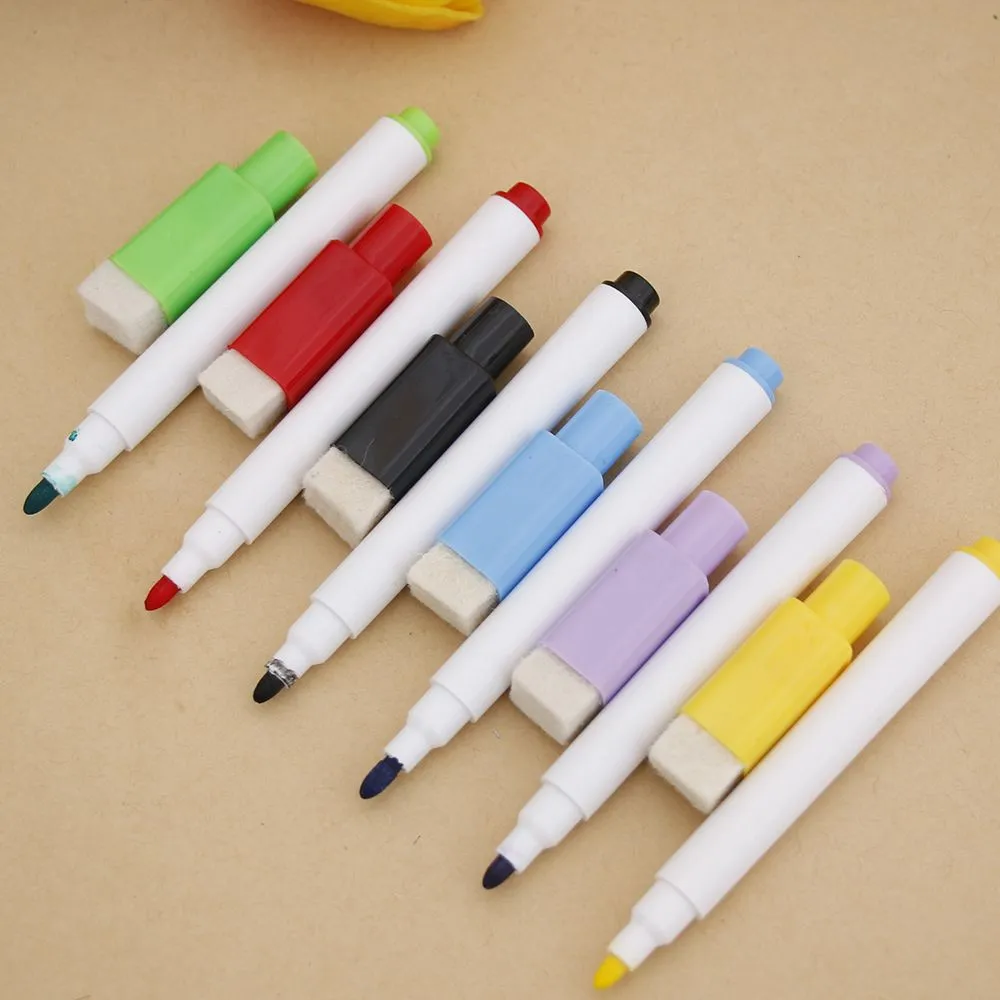 6pcs/Lot Coloured Ink Whiteboard Marker Pen Set With Eraser Marker Pen Children Kids Stationery Gift Erasable