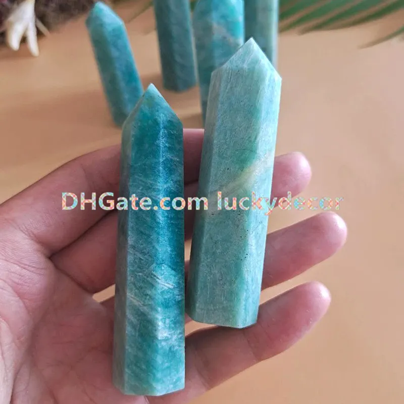 5 sztuk Naturalny Amazonite Gemstone Towers Chakra Crystal Mineras Quartz Spiczaste Faceted Obelisk Wicca Healing Reiki Magic Wands Terapia 4-9 cm