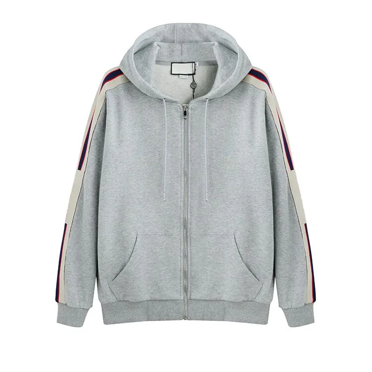 New Grey Italy Fashion Hooded Zip-up Sweatshirt With Stripe Men's Hoodies Women Sweatshirts Man Clothing G0012