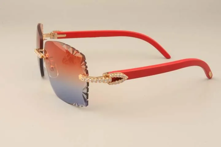 2019 neue Fabrik direkt Luxus-Mode-Diamant-Sonnenbrille 3524014 natürliche rote Holzsonnenbrille Gravurlinse private benutzerdefinierte Gold / Silber