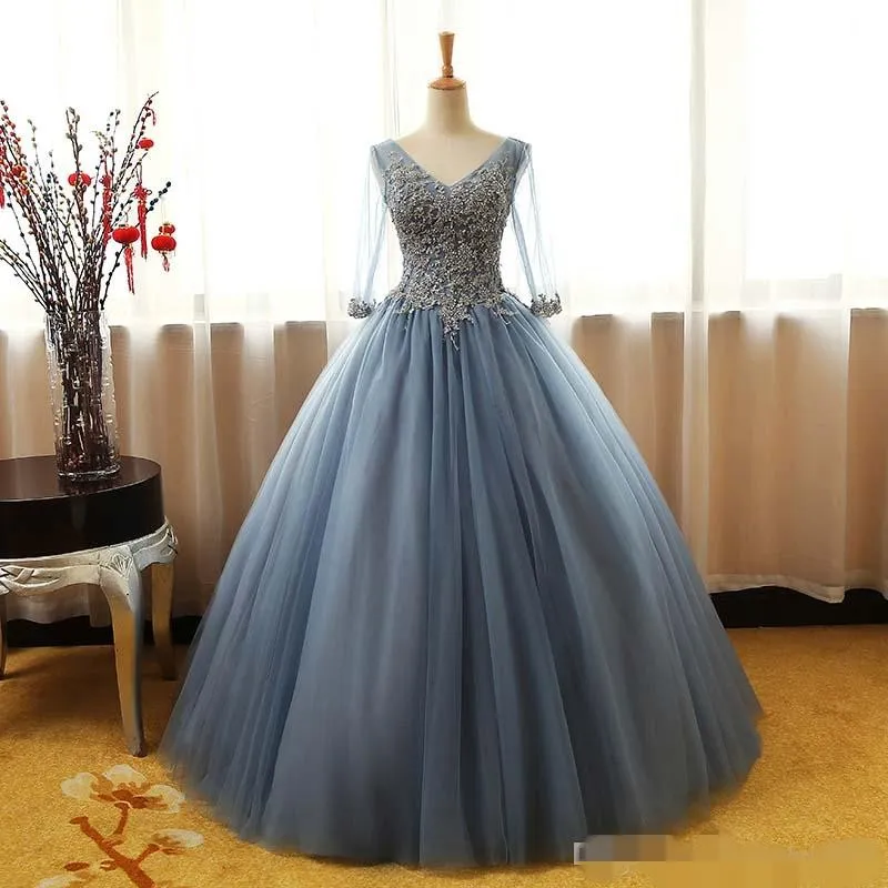 Custom Made Dusty Blue Average Cost For Quinceanera Ball Gown With