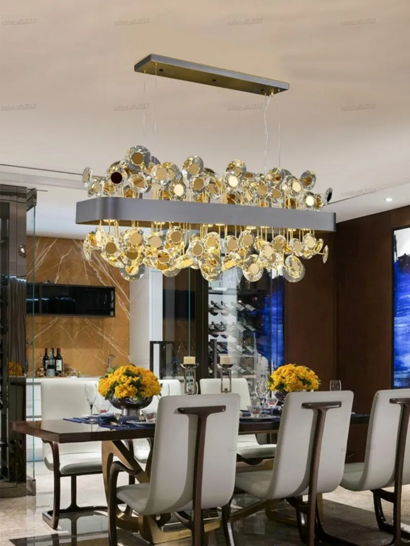 Lampadario di lusso in oro nero Illuminazione per sala da pranzo Villa Appartamento Soggiorno Rettangolo Lampade a sospensione Cucina moderna 2418