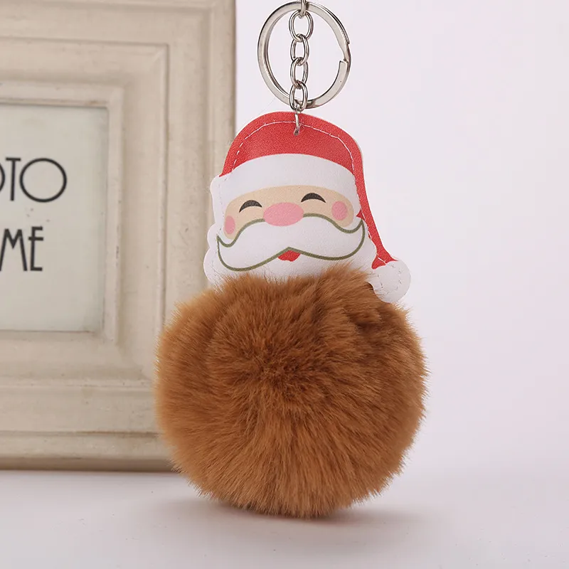 Pompom Santa Claus Keychain Faux Fur Ball Key Chain Pompon Porte Clef Fluffy Key Ring Llaveros Chaveiros Llaveros Christmas Gift