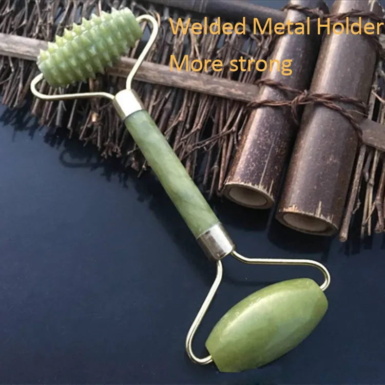 JD004 Natual Facial Massage Roller Öka blodcirkulationen Jade Roller Avkoppling Slimming Tool Solid Jade Stone Face Body Head Neck