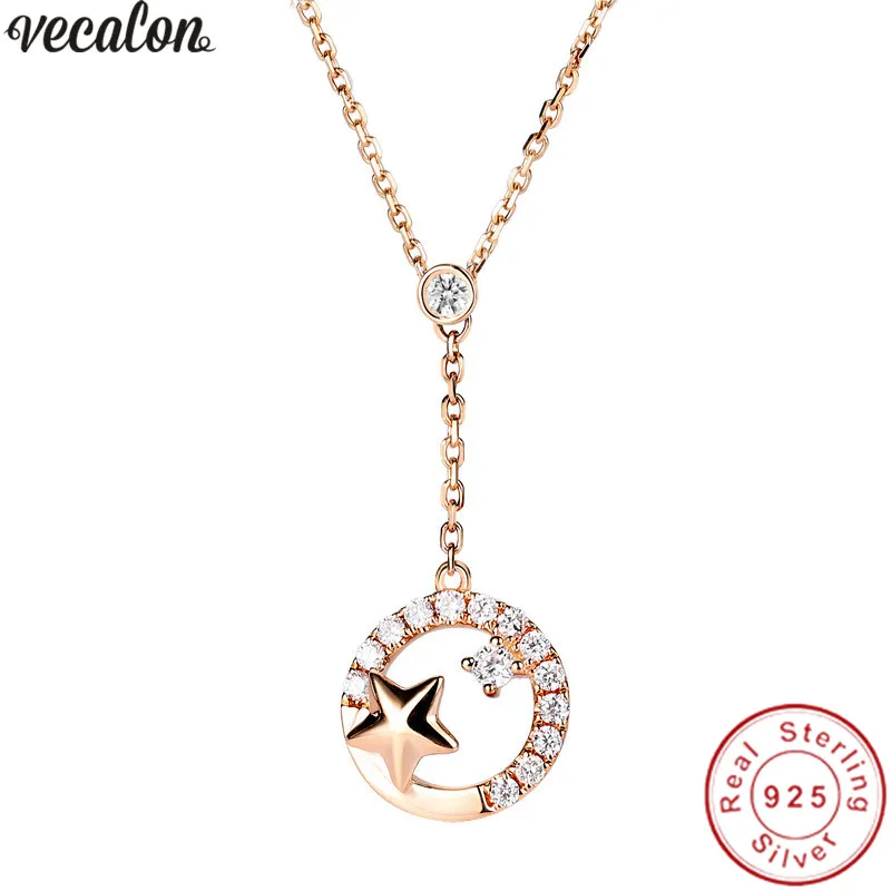 Vecalon Simple Star Shape pendant 925 Sterling silver 5A zircon Wedding Engagement Pendants with necklace for Women Jewelry