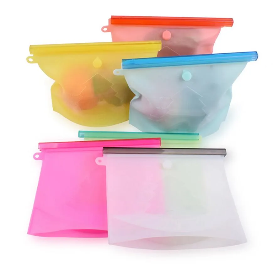 1000ML Réutilisable Alimentaire Silicone Sac Conteneurs Étanches Sacs De Stockage Des Aliments 1L Congélateur Date Snack Sacs OOA8107