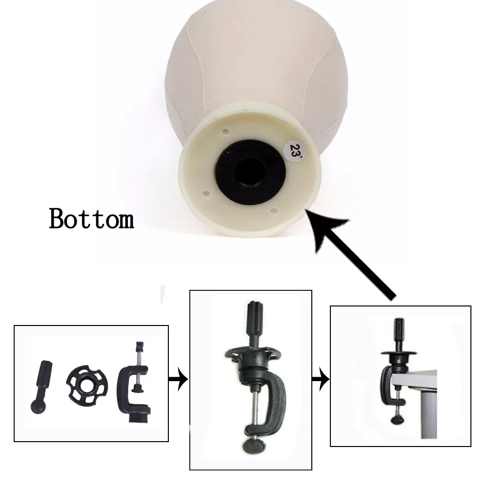 Testa di blocco di tela Testa di manequin Parrucca Display Testa di styling con foro di montaggio + morsetto 21 "/ 22" / 23 "/ 24" / 25 "