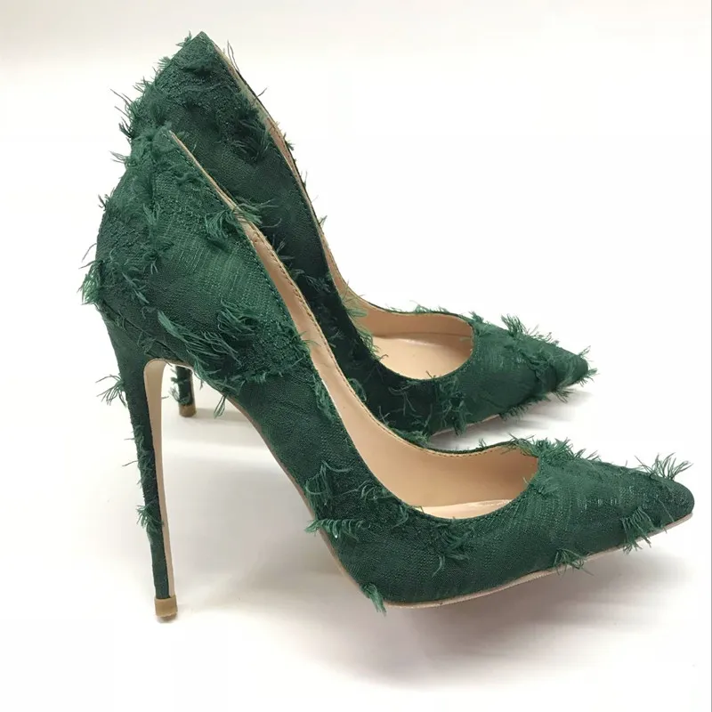 Chic / Beautiful Casual Dark Green Pumps 2019 Leather Tassel 12 cm Stiletto  Heels Pointed Toe Pumps