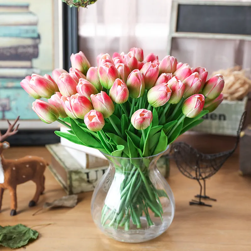 31pieces Artificial flowers branch tulip Real touch flowers latex Tulips flower Artificial Bouquet Fake flower bridal bouquet T200103