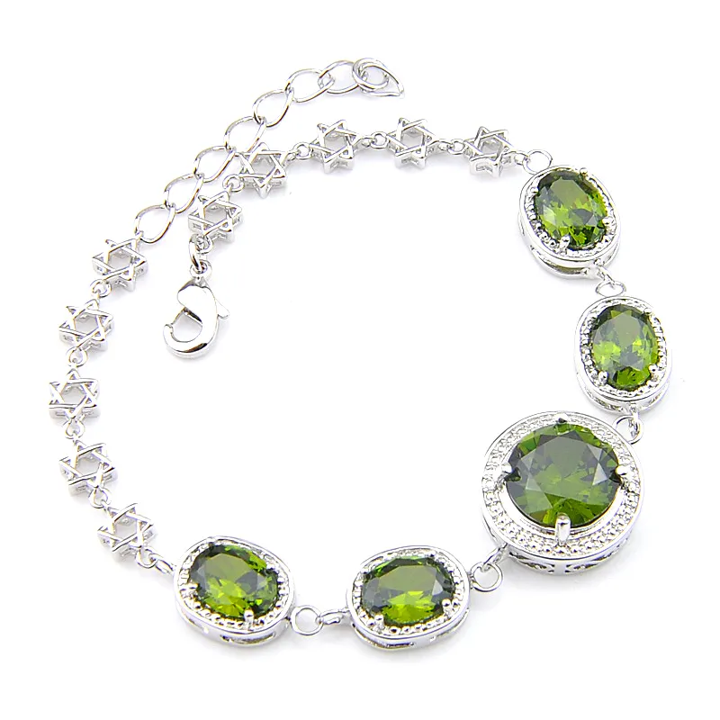 Luckyshine Smycken Naturliga Glänsande Olive Peridot Gems För Kvinnor 925 Silver Chain Bracelets Holiday Gift 8Inch Gratis