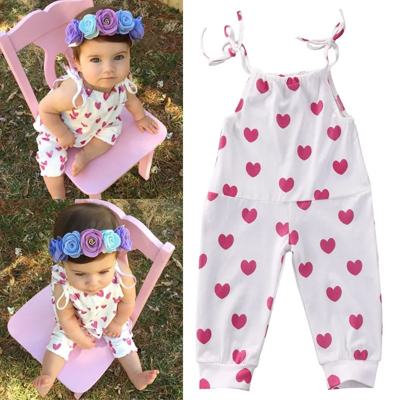 Ins Infant Baby Boys Girls Plum Red Heart Jumpsuit Kids幼児の夏のワンピースドット子供服のブティック